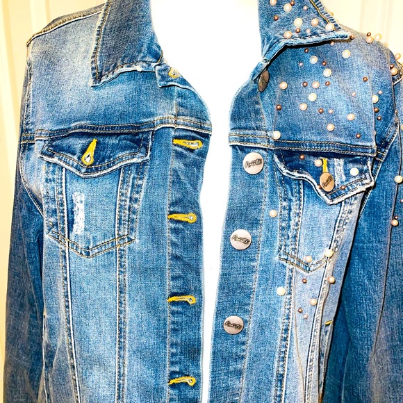 Nanette Lepore Jeans Jacket With Pearls - Picture 3 of 10